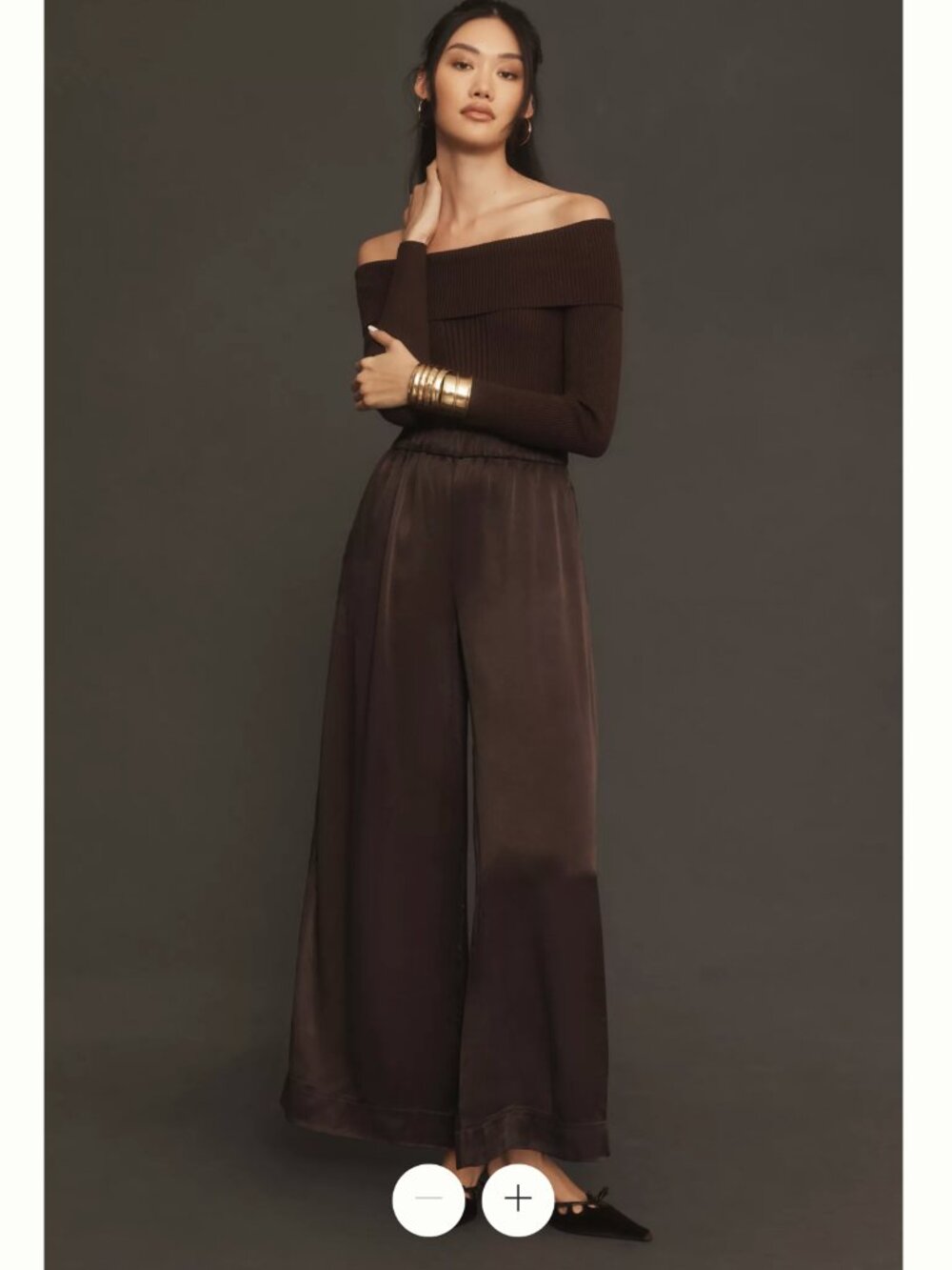 By Anthropologie Twofer Off Shoulder Mixed Media Wide Leg JumpSuit Size 3X Brown